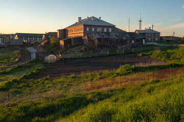 Fototapeta na wymiar View of the village of Solovetsky on a sunny summer day, Solovetsky Island, Arkhangelsk region, Russia