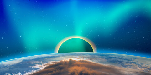 Ring of Fireconcept - Solar Eclipse with aurora"Elements of this image furnished by NASA " 