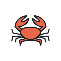 Crab icon. Vector isolated linear color icon contour shape outline. Thin line. Modern glyph design. Meat products fish and sea food. Marine life