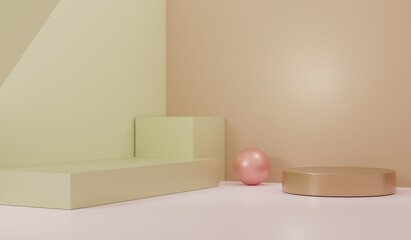 3d rendering, realistic 3d illustration. Minimalist blank scene with squares, modern graphic design, stands and empty walls