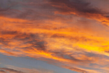 Amazing cloudscape on the sky at sunset time after rain.