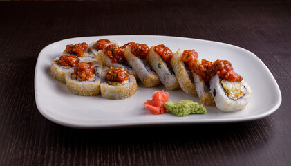 Seviche sushi shrimp with wasabi