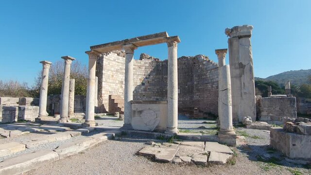 Decayed columns part of the ancient site in Ephesus, Turkey