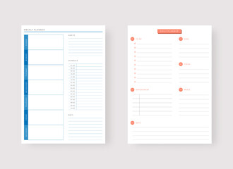 Modern planner template set. Set of planner and to do list. Daily and weekly planner template. Vector illustration.
