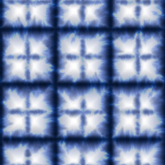Tie Dye Shibori Seamless Pattern Background in Blue color Boho Plaid Check Color Design in 1970