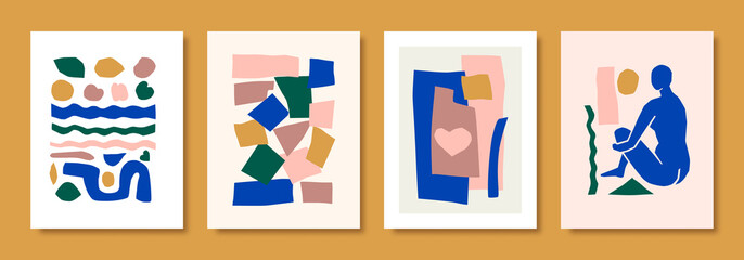 Fototapeta premium Matisse Abstract Art Sets the Female Figure and Organic Shapes in Paper Cut Style. Vector Collage of Female Body
