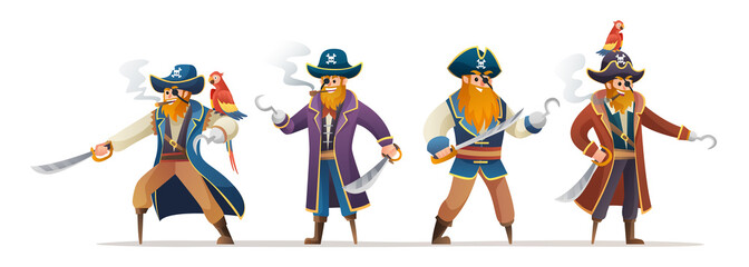 Fototapeta na wymiar Character set of pirates holding sword