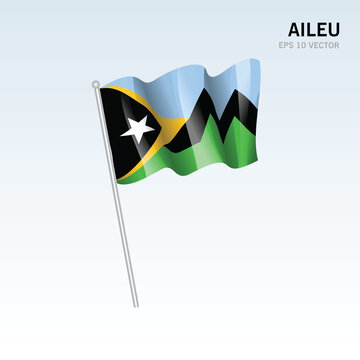 Waving flag of Aileu districts of Timor Leste on gray background