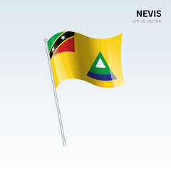 Waving flag of Nevis of Saint Kitts and Nevis isolated on gray background