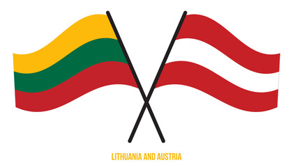 Lithuania and Austria Flags Crossed And Waving Flat Style. Official Proportion. Correct Colors.