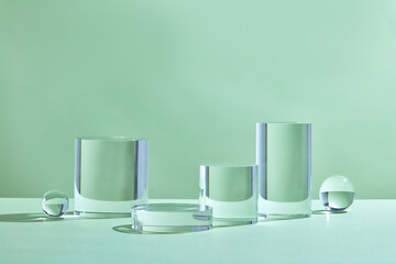 ylinder abstract minimal scene with glass geometric platform. Background  rendering crystal podium....