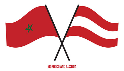 Morocco and Austria Flags Crossed And Waving Flat Style. Official Proportion. Correct Colors.