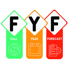 FYF - Full Year Forecast acronym. business concept background.  vector illustration concept with keywords and icons. lettering illustration with icons for web banner, flyer, landing 