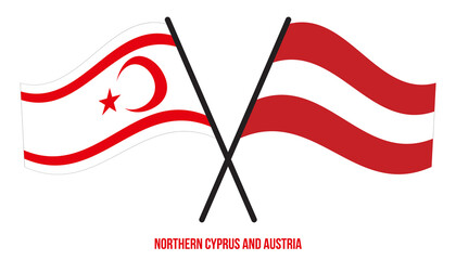 Northern Cyprus and Austria Flags Crossed And Waving Flat Style. Official Proportion. Correct Colors