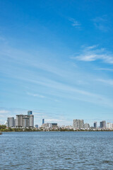 A lake view in the city on daytime