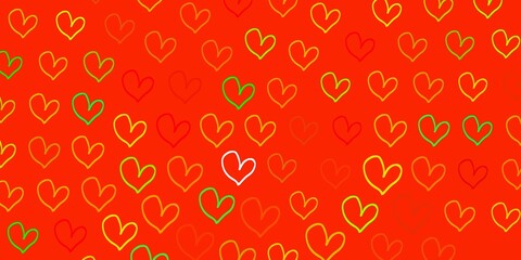 Light Green, Yellow vector texture with lovely hearts.