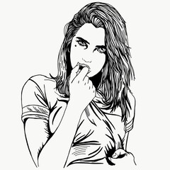 Monoline illustration of a woman biting her hand