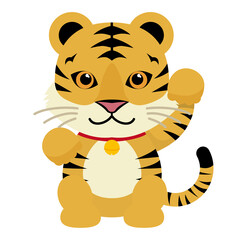 招き猫ポーズの寅イラスト