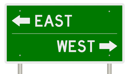 Rendered green highway sign illustrating a choice