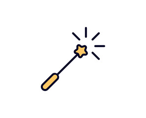 Magic wand flat icon. Single high quality outline symbol for web design or mobile app.  Holidays thin line signs for design logo, visit card, etc. Outline pictogram EPS10