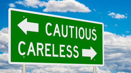 Rendered green highway sign illustrating a choice