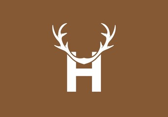 White brown color of H initial letter with deer horn