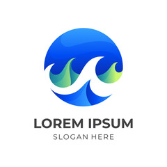 wave circle logo vector with 3d blue and green color style