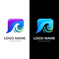 chat wave logo design, chat and wave, combination logo with 3d colorful style