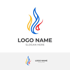 flame burn logo template with line colorful style