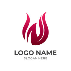 flame logo design with flat red color style