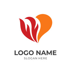 love fire logo, love and fire, combination with flat red and orange color style