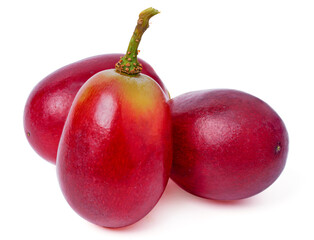 Red bunch Grapes with slice on white background.