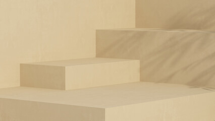 Stairs with natural light.cream color background for product presentation. 3d rendering illustration.