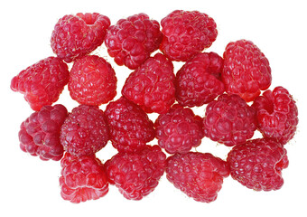 Fresh sweet ripe raspberry berries lie in the table isolated