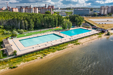 Outdoor pool and Beach Remix. Berd River, Novosibirsk region