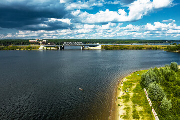 Summer landscape with a bridge. Berd River, Novosibirsk region