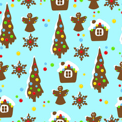 seamless christmas pattern with gingerbread cookies 