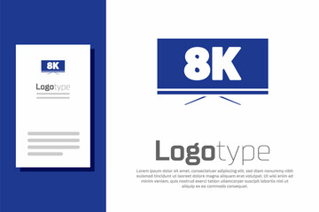 Blue Screen tv with 8k Ultra HD video technology icon isolated on white background. Logo design template element. Vector