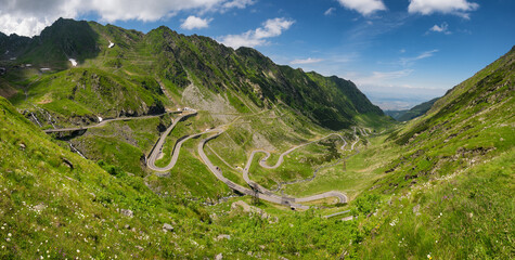 Fototapeta na wymiar Big panorama of Transfagarasan road in summer, Romania