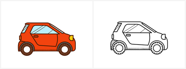 Micro car coloring page. Micro car side view - 448485134