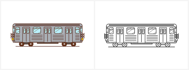 Metro train coloring page. Subway metro side view - 448485176