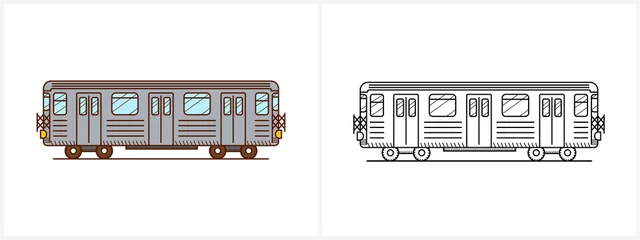 Foto op Plexiglas Metro train coloring page. Subway metro side view © sonia_ai