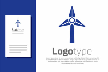 Blue Wind turbine icon isolated on white background. Wind generator sign. Windmill for electric power production. Logo design template element. Vector