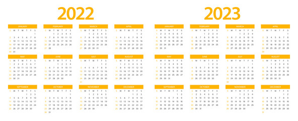 Calendar 2022, calendar 2023 week start Sunday corporate design planner template.