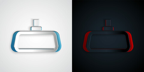 Paper cut Car mirror icon isolated on grey and black background. Paper art style. Vector