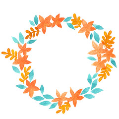 Fototapeta na wymiar Flower and fern wreath watercolor for decoration on autumn season, natural theme, wedding and Thanksgiving festival.