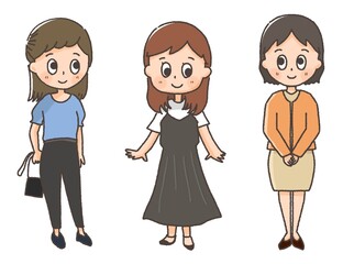 若い女性の全身イラストセット02