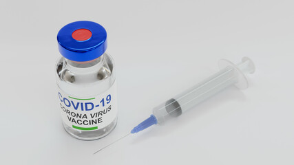 Covid Vaccine and Syringe 3d Illustration On White Background. Concept of Global Vaccination for Head Immunity Against Delta Variant Corona Virus. 
