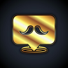 Gold Mustache icon isolated on black background. Barbershop symbol. Facial hair style. Vector