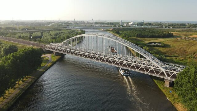 Aerial view of the Muiderspoorbrug over the Amsterdam-Rijnkanaal between Diemen and Weesp.